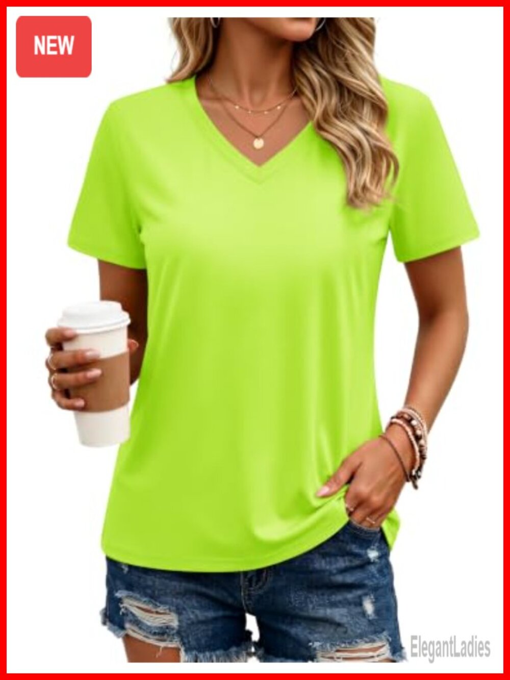 Women's Cotton V-Neck Short Sleeve Tee Classic Fit Casual Summer Top